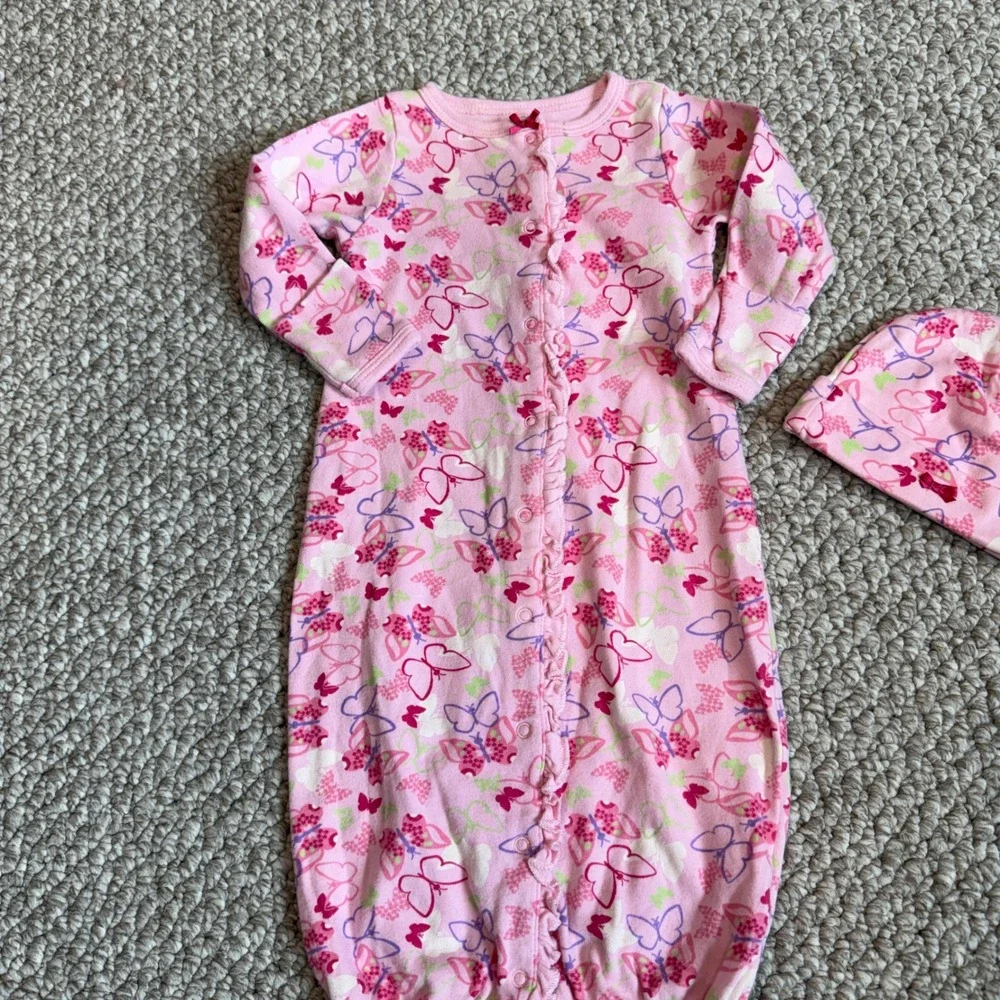 Koala Baby Pink‎ Butterfly Snap Front Sleeper Gown and Hat Set Size 3 Months